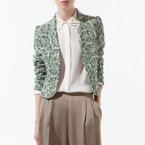 Zara Women Floral Lace Speckled Blazer